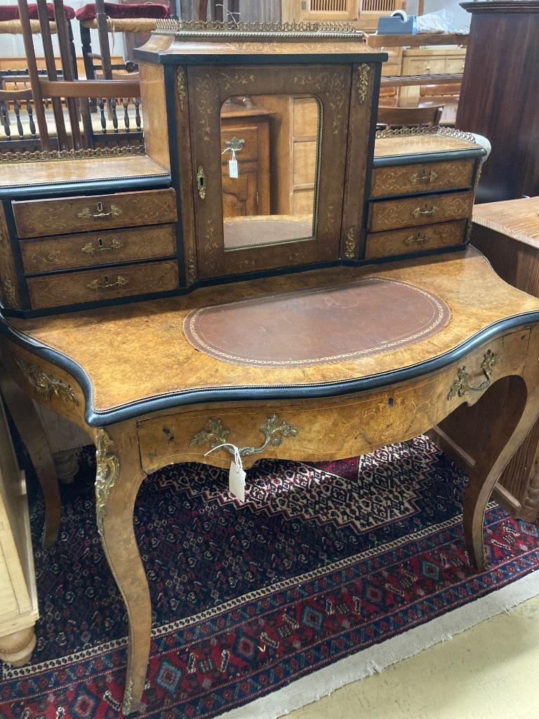 A Victorian inlaid walnut bonheur du jour, width 114cm, depth 60cm, height 121cm